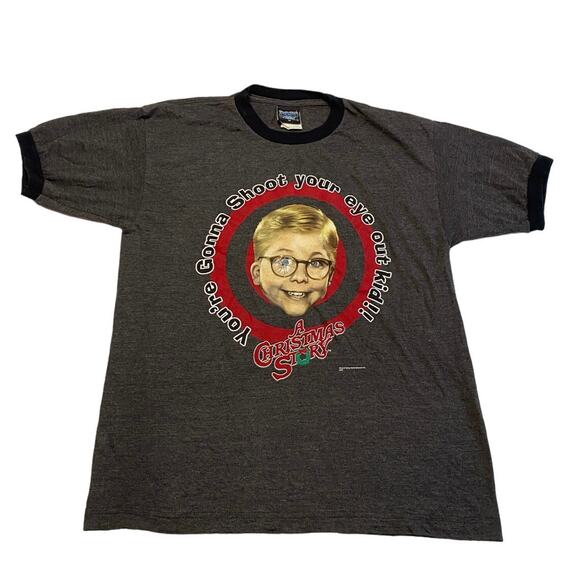 A Christmas Story Vintage Ringer T-shirt Gray Medium Shoot Your Eye Out - Picture 1 of 15